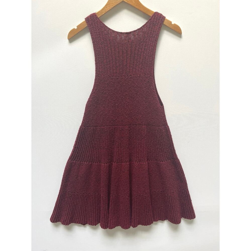 FREE PEOPLE Maroon Knit Waterfall Ruffle Dress Size XS - Picture 4 of 7